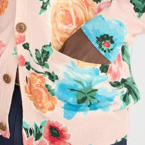 NWT J Crew 100% Cashmere Floral Flower Cardigan Sweater Mens Large - Picture 5 of 8